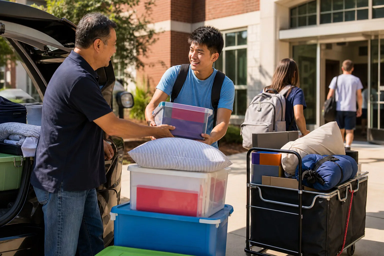 Illustration of students planning a college move-in.
