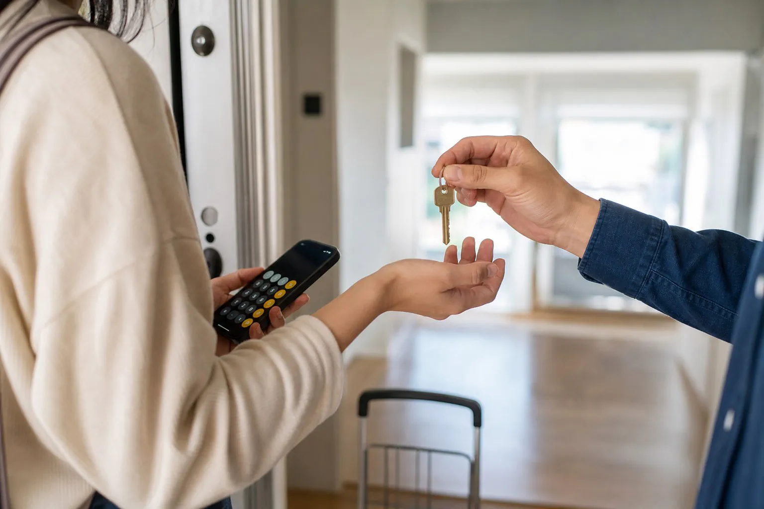 A customer reviews a higher moving invoice and service records after receiving the keys.