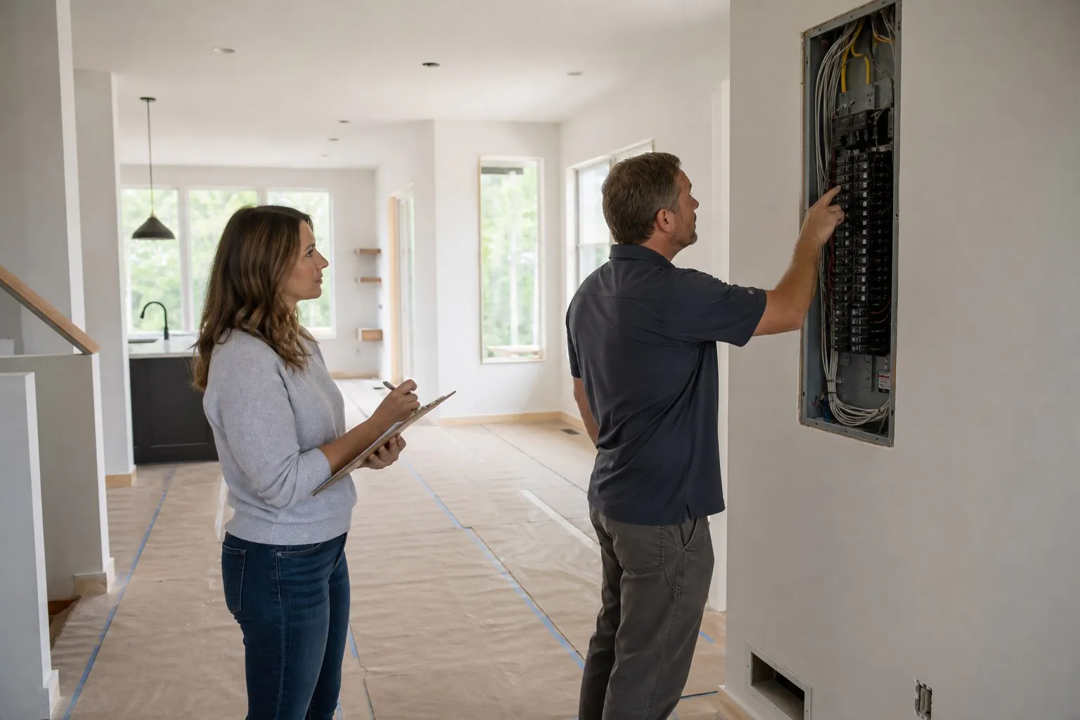 Illustration of a home inspection checklist and occupancy paperwork.