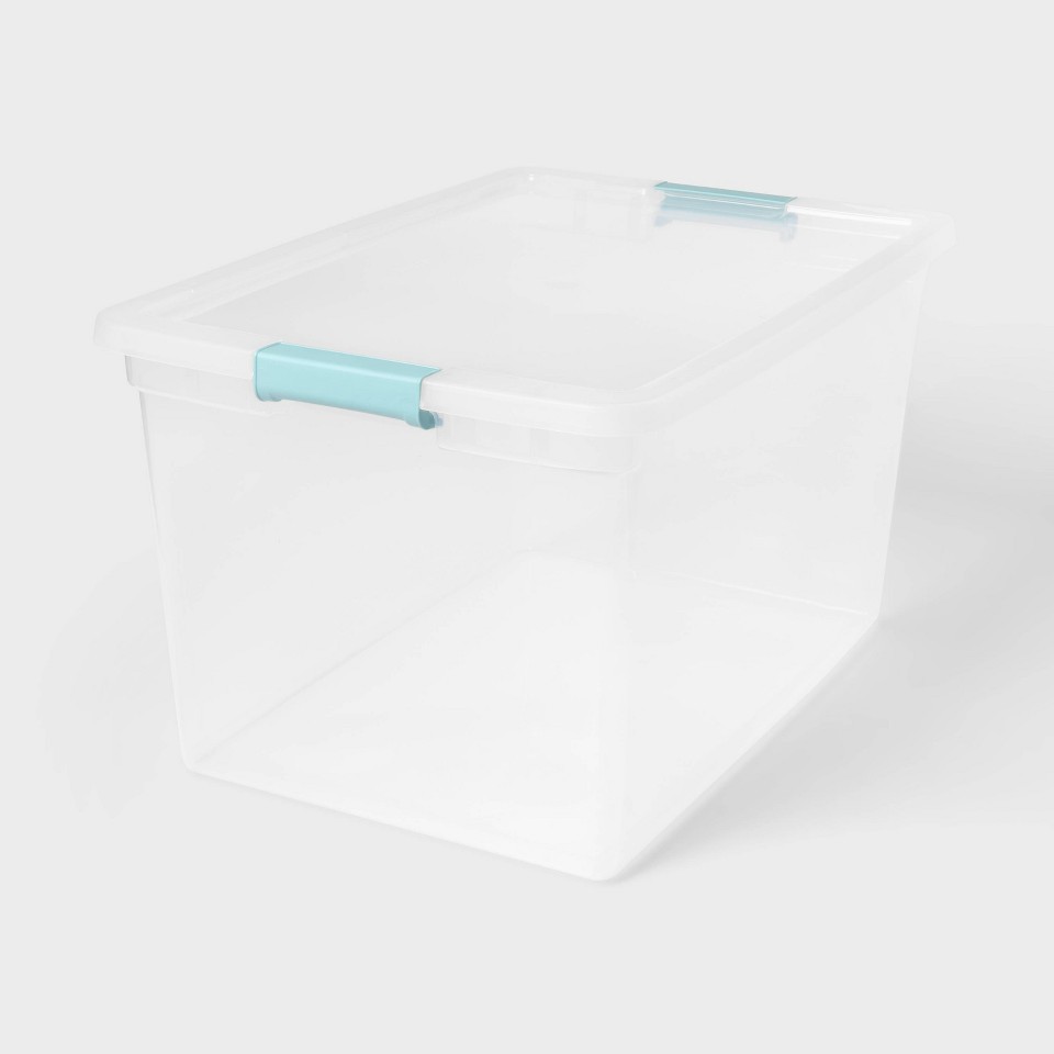 Clear latching storage bin shown as a category example